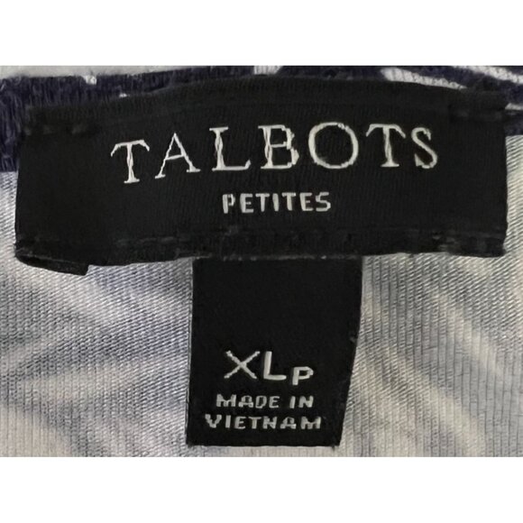 Talbots Petite Womens Floral Print Cowl Neck Top XLP Navy White 3/4 Sleeve - Picture 5 of 6